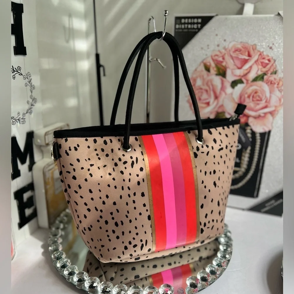 Taylor Gray Neoprene Mini Tote with Leopard Accents like new